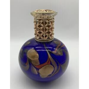 La Tee Da Art Glass Fragrance Catalytic Lamp Blue Gold Bronze Swirls Never Used